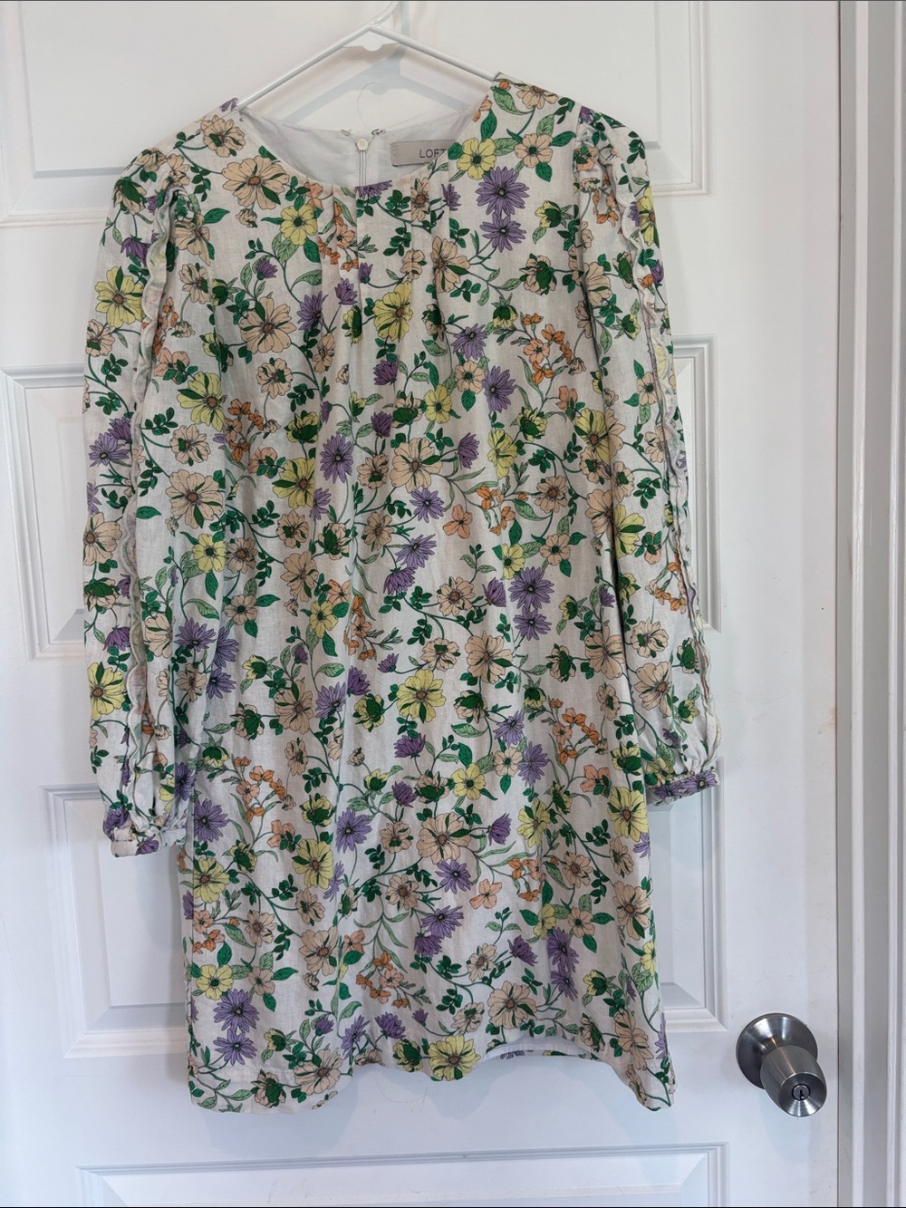LOFT Cream Mini Dress with Purple, Yellow & Green Floral Print